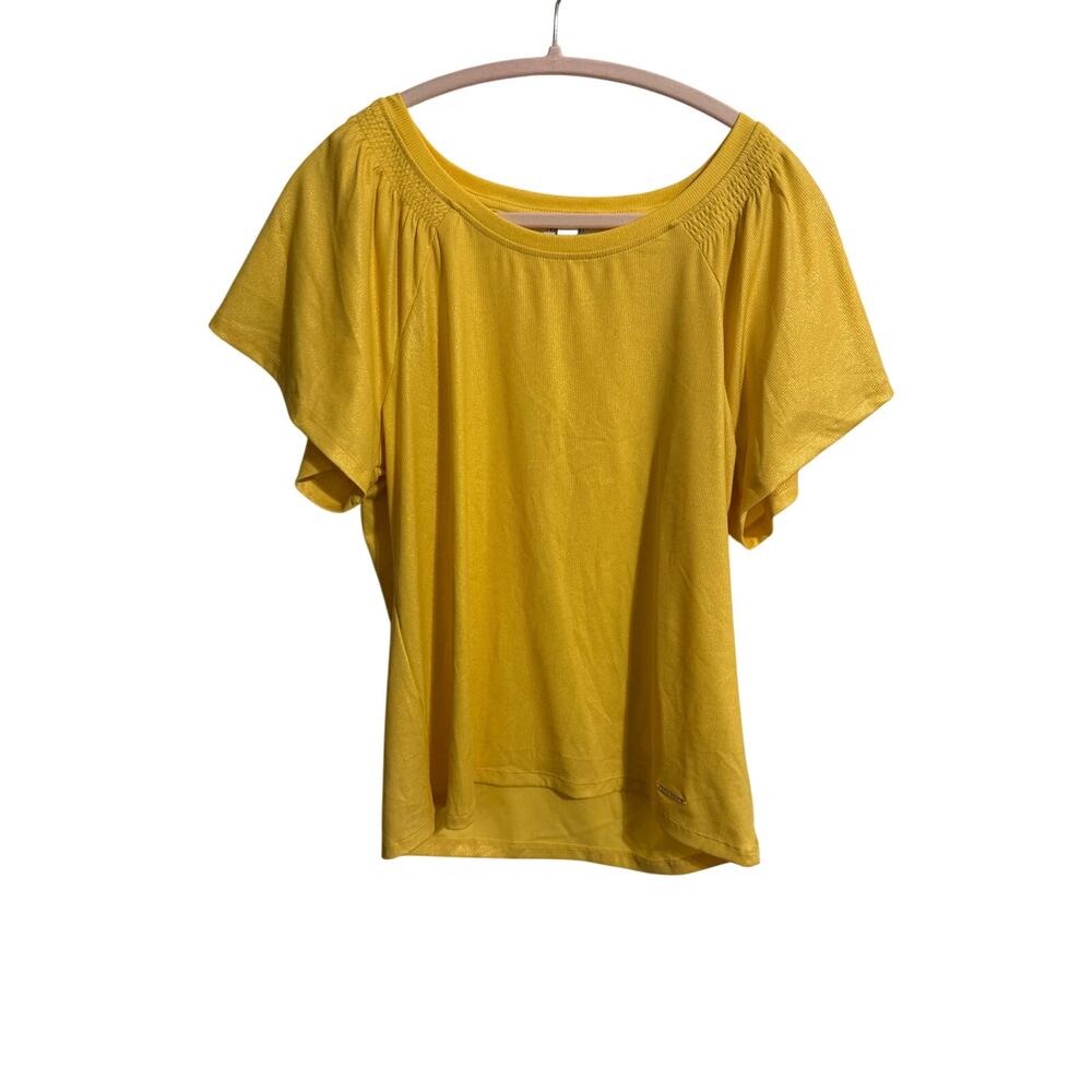 Nine West Women's Short Sleeve Smocked Raglan Flutter Shirt - Large - Picture 6 of 9